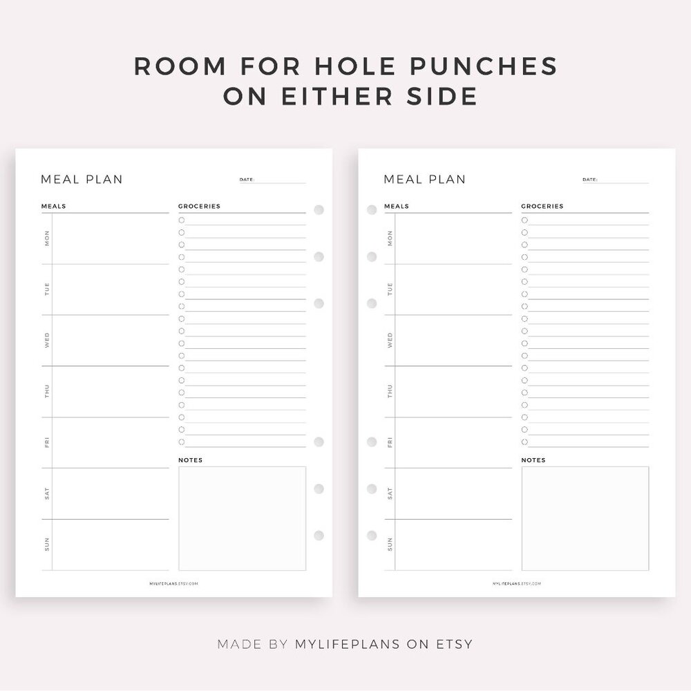 Weekly Meal Planner with Grocery List Printable Template, 7 Day Menu Plan